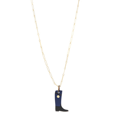 Hermes Permabrass Buffalo Horn Lacquered Boot Necklace Bleu Imperial Black 1 of 7