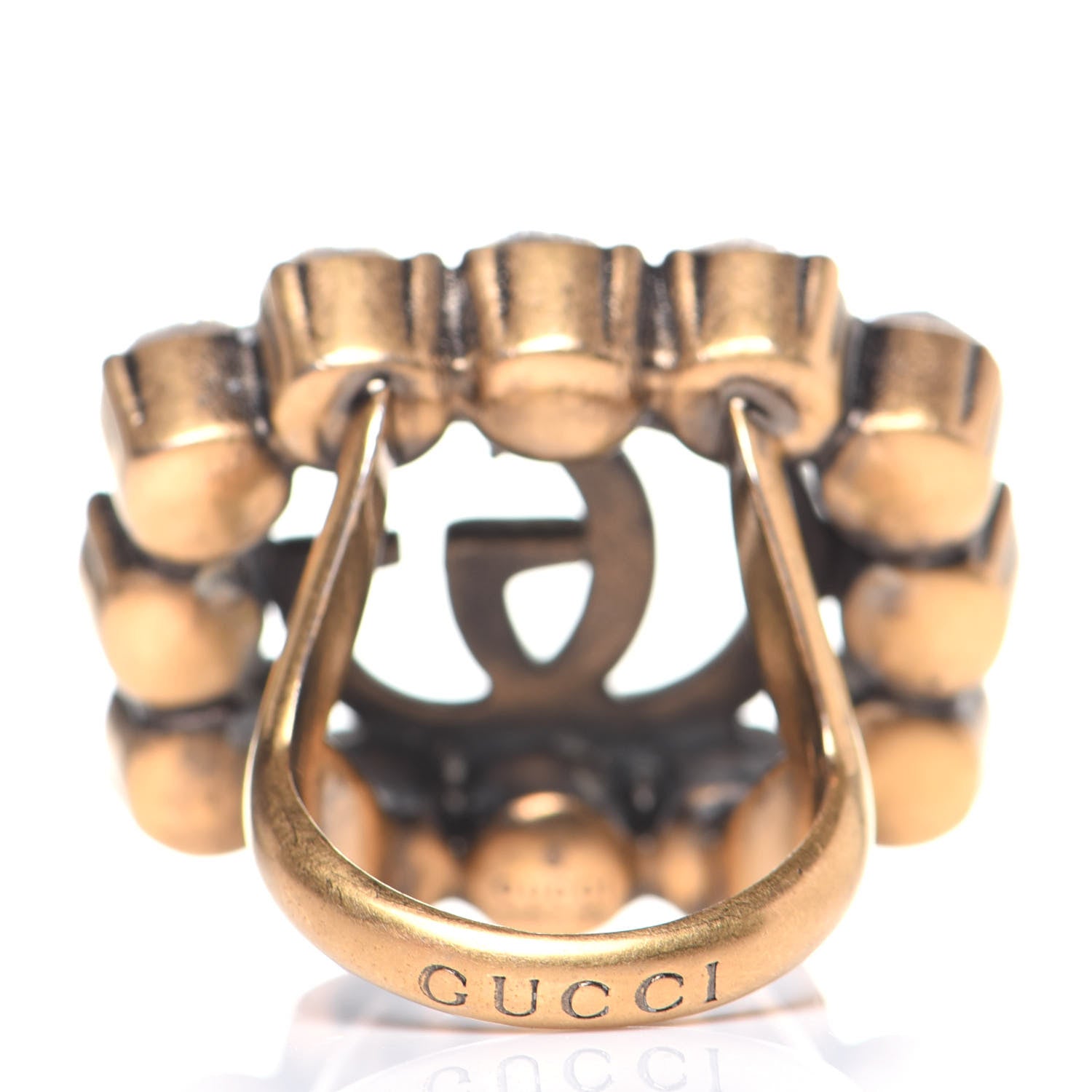 Gucci Metal Crystal Marmont Ring M Aged Gold 3 of 6