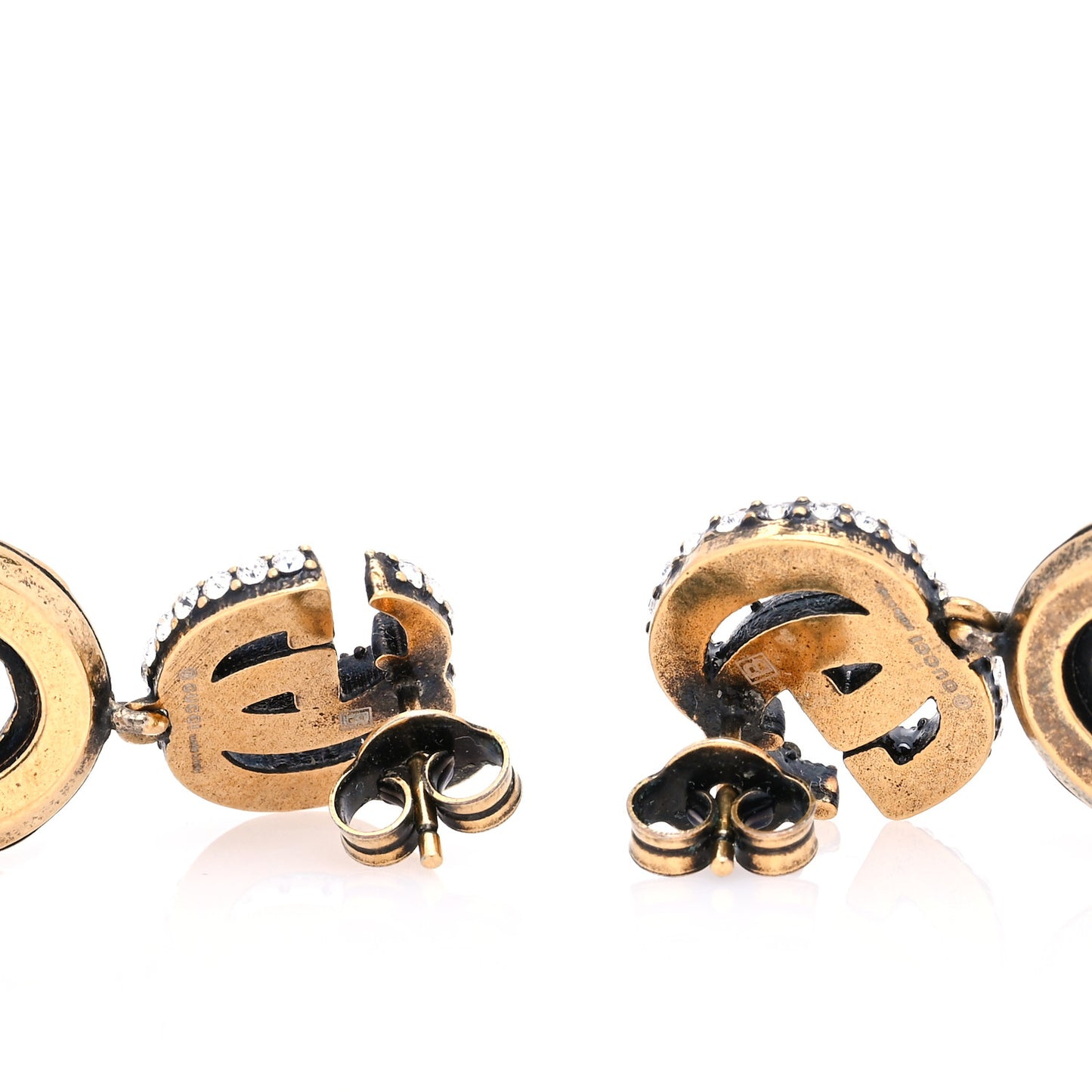 Crystal Double G Earrings Aged Gold