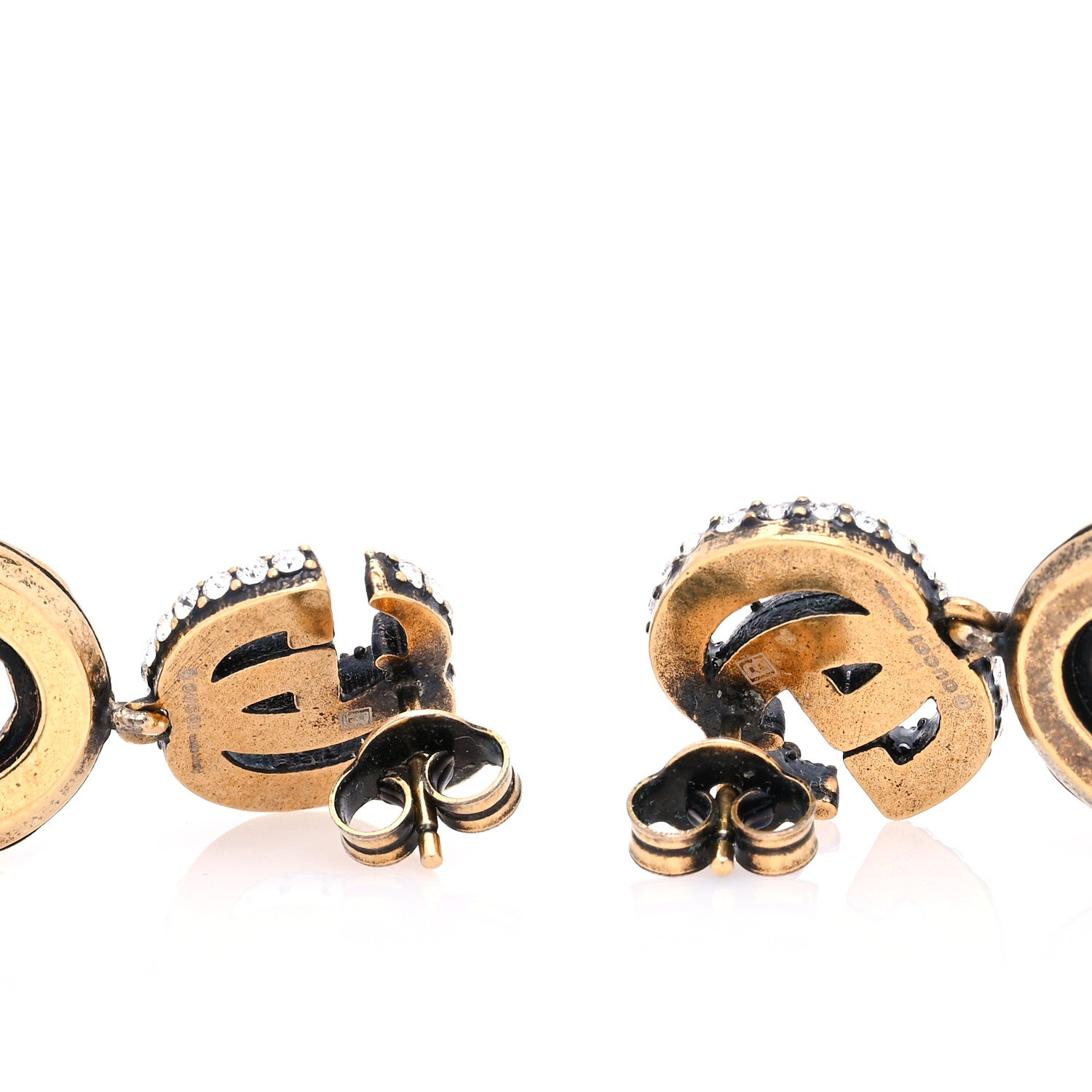 Gucci Crystal Double G Earrings Aged Gold 3 of 6