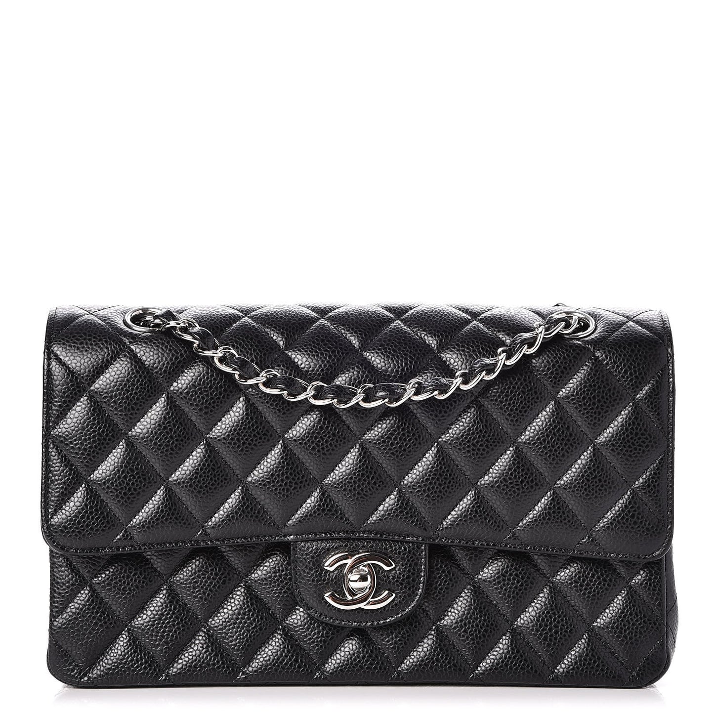 Caviar Quilted Medium Double Flap Black