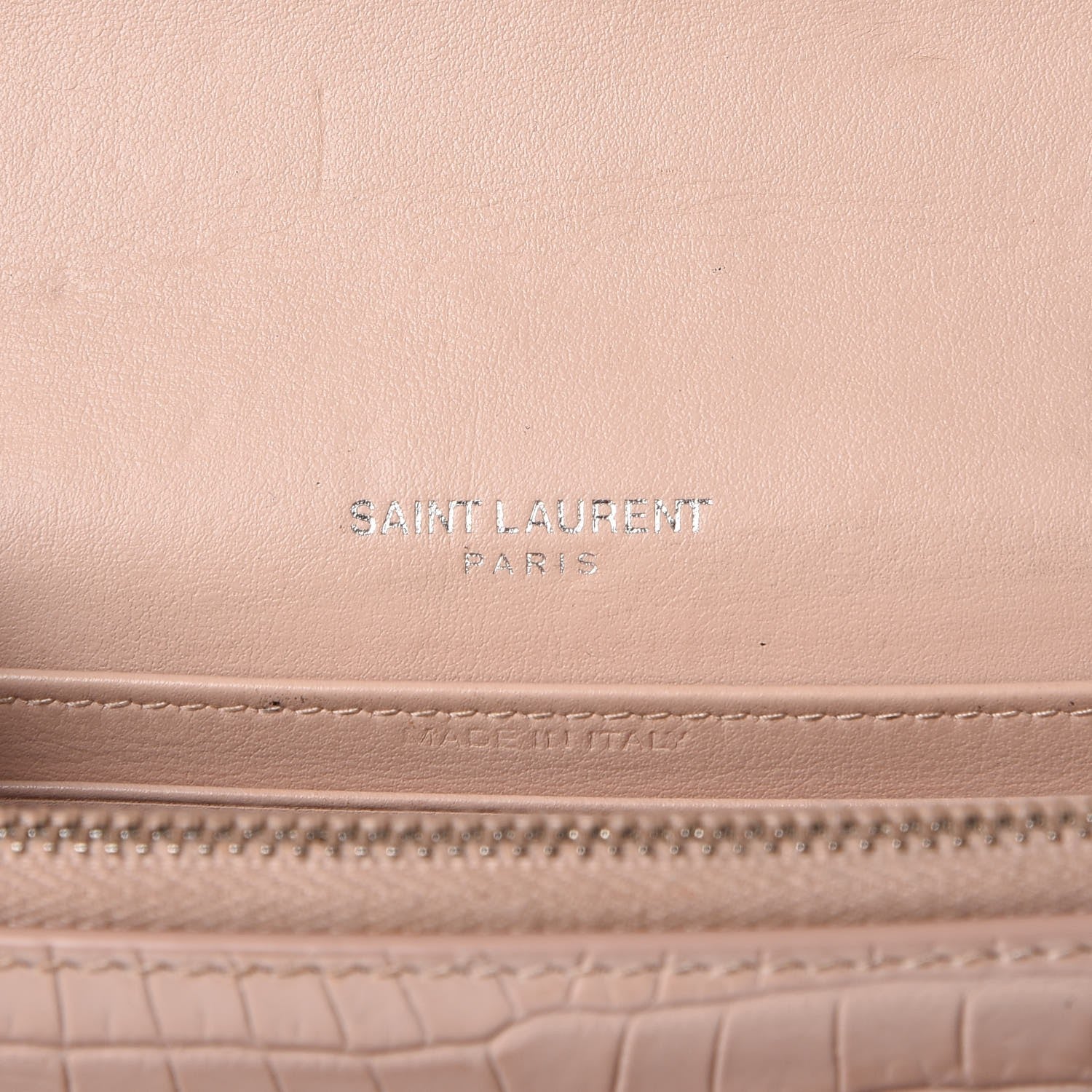 Saint Laurent Calfskin Crocodile Embossed Monogram Sunset Chain Wallet Soft Nude 6 of 10
