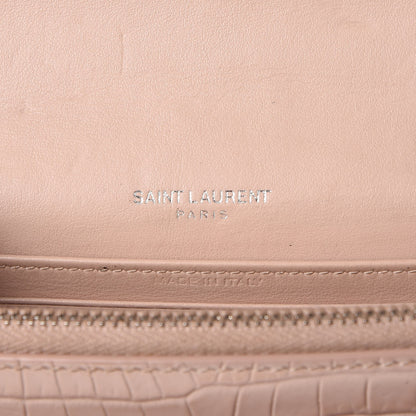 Saint Laurent Calfskin Crocodile Embossed Monogram Sunset Chain Wallet Soft Nude 6 of 10