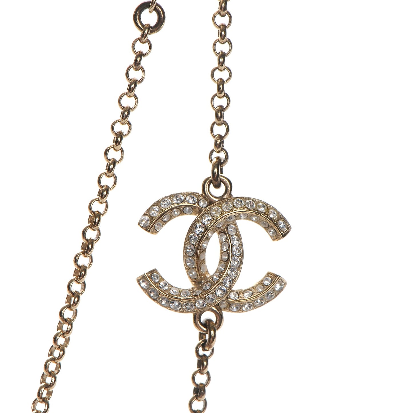 Crystal Pearl CC Bow Long Necklace Light Gold