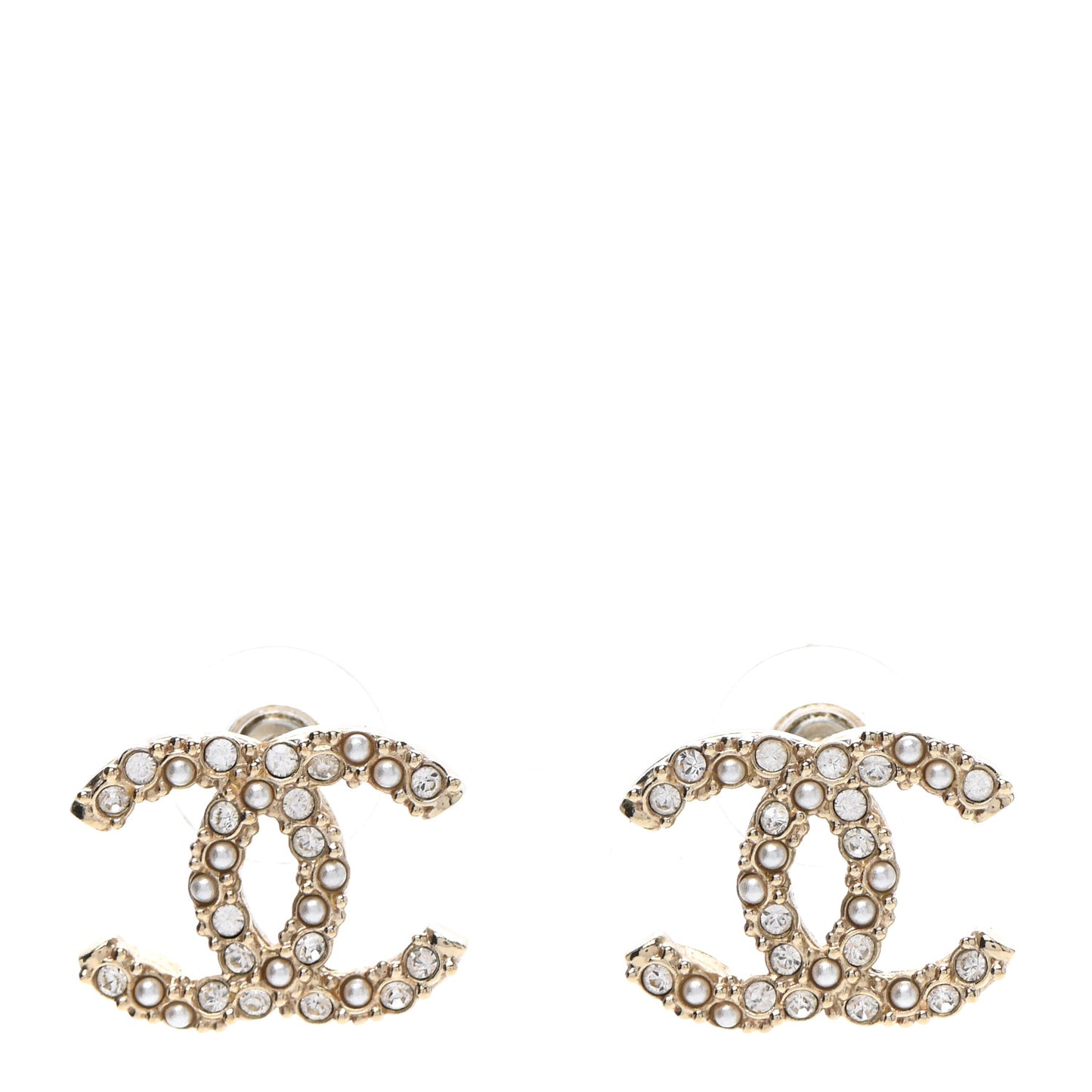 Metal Graduated Pearl Crystal CC Earrings Light Gold
