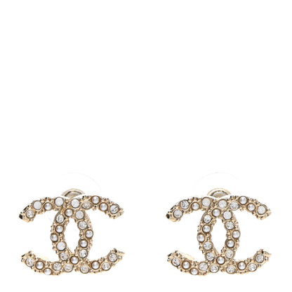 Chanel Metal Graduated Pearl Crystal CC Earrings Light Gold 1 of 5