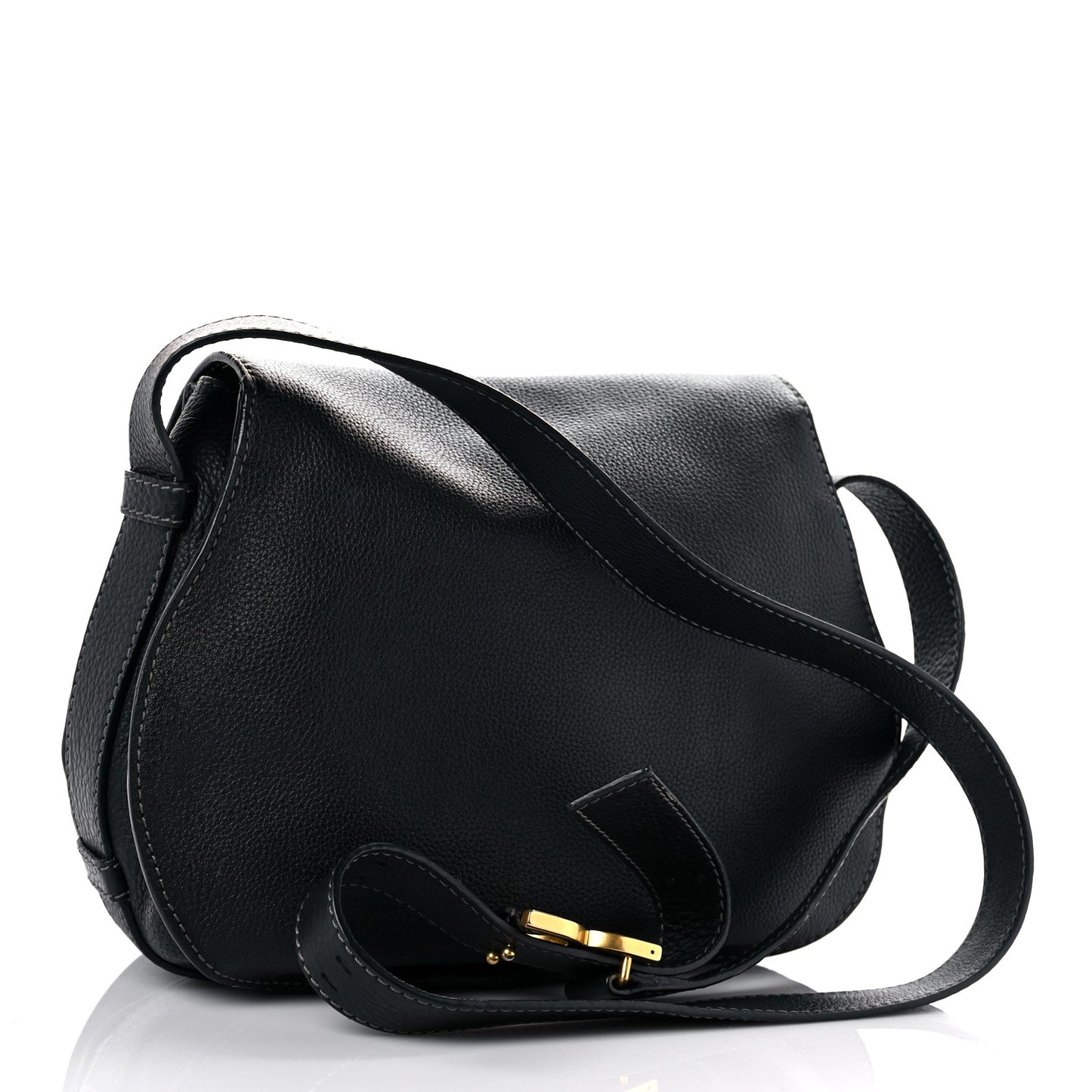 Calfskin Medium Marcie Round Crossbody Bag Black