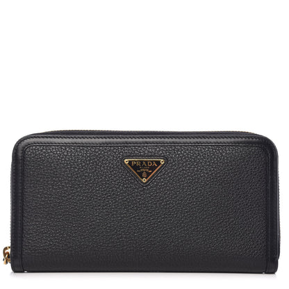 Prada Vitello Daino Zip Around Wallet Black 1 of 9