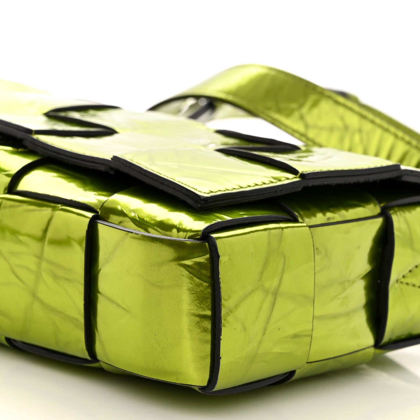 Metallic Crushed Calfskin Maxi Intrecciato Cassette Crossbody Bag Chlorophyll
