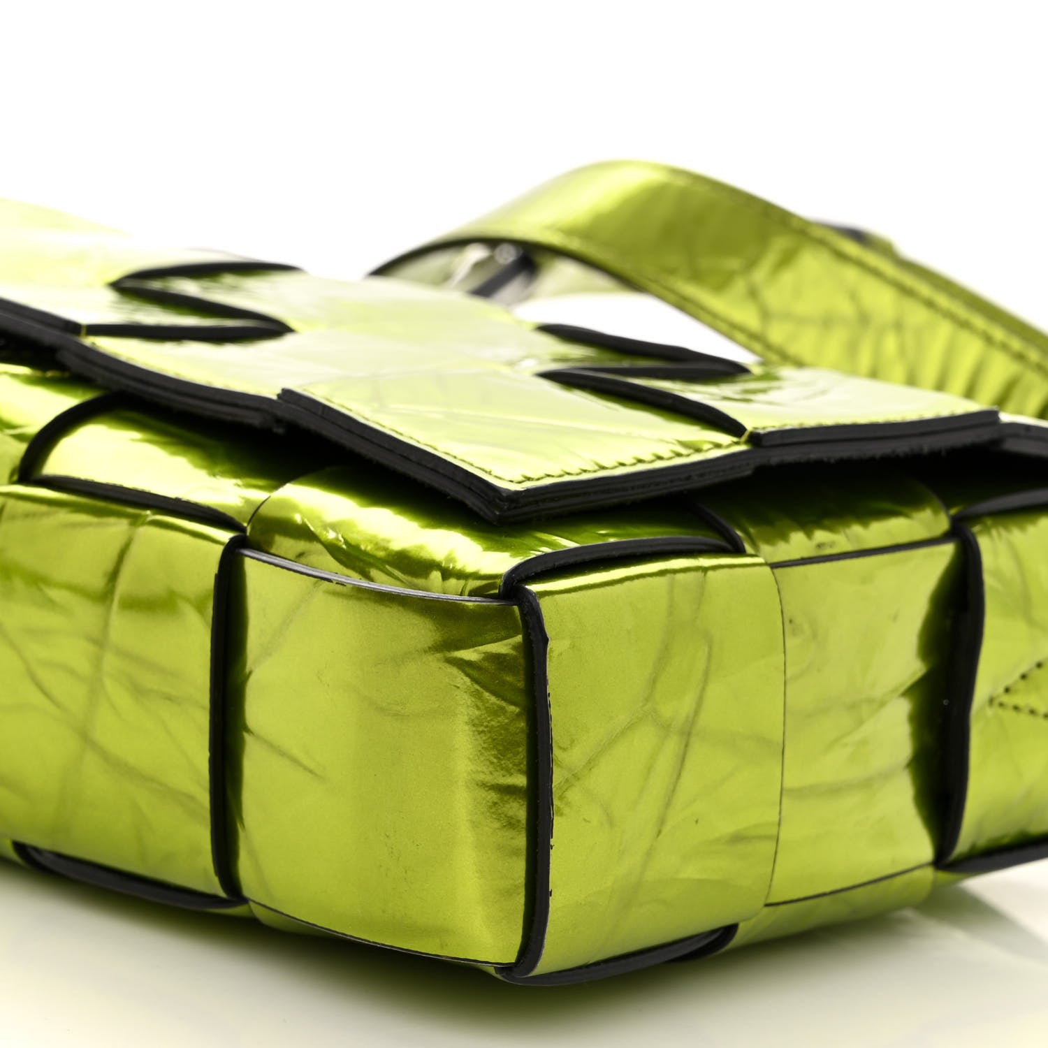 Bottega Veneta Metallic Crushed Calfskin Maxi Intrecciato Cassette Crossbody Bag Chlorophyll 9 of 9