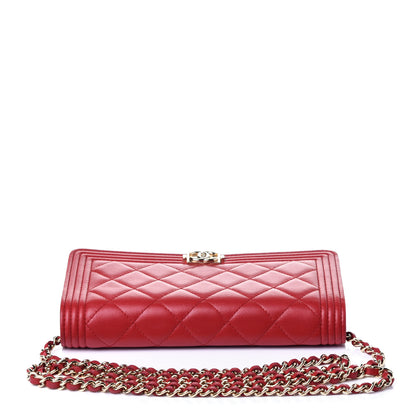 Chanel Lambskin Quilted Boy Wallet On Chain WOC Red 12 of 13