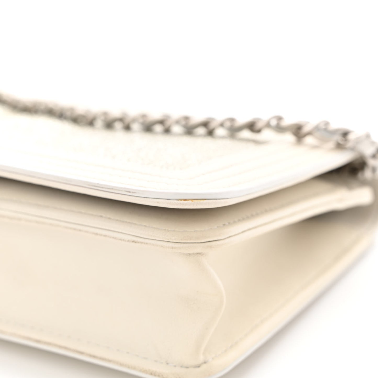Metallic Galuchat Stingray Lambskin Boy Wallet On Chain WOC Silver
