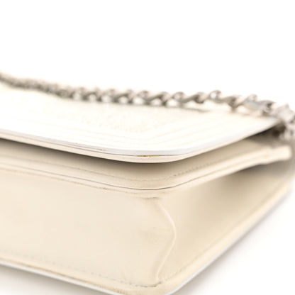 Chanel Metallic Galuchat Stingray Lambskin Boy Wallet On Chain WOC Silver 13 of 14