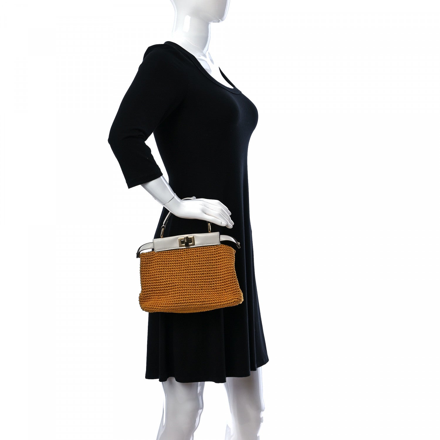 Fendi Fabric Crochet Nappa Mini Peekaboo Iconic Satchel Mimosa White 2 of 10