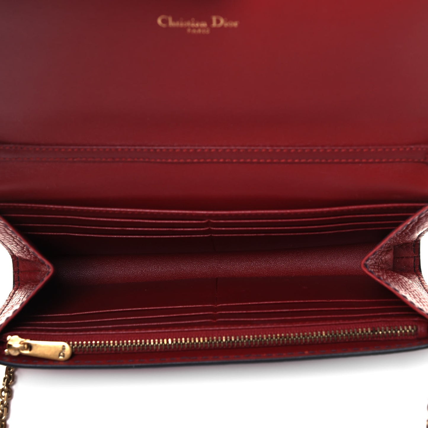 Grained Lambskin J'adior Croisiere Chain Wallet Red