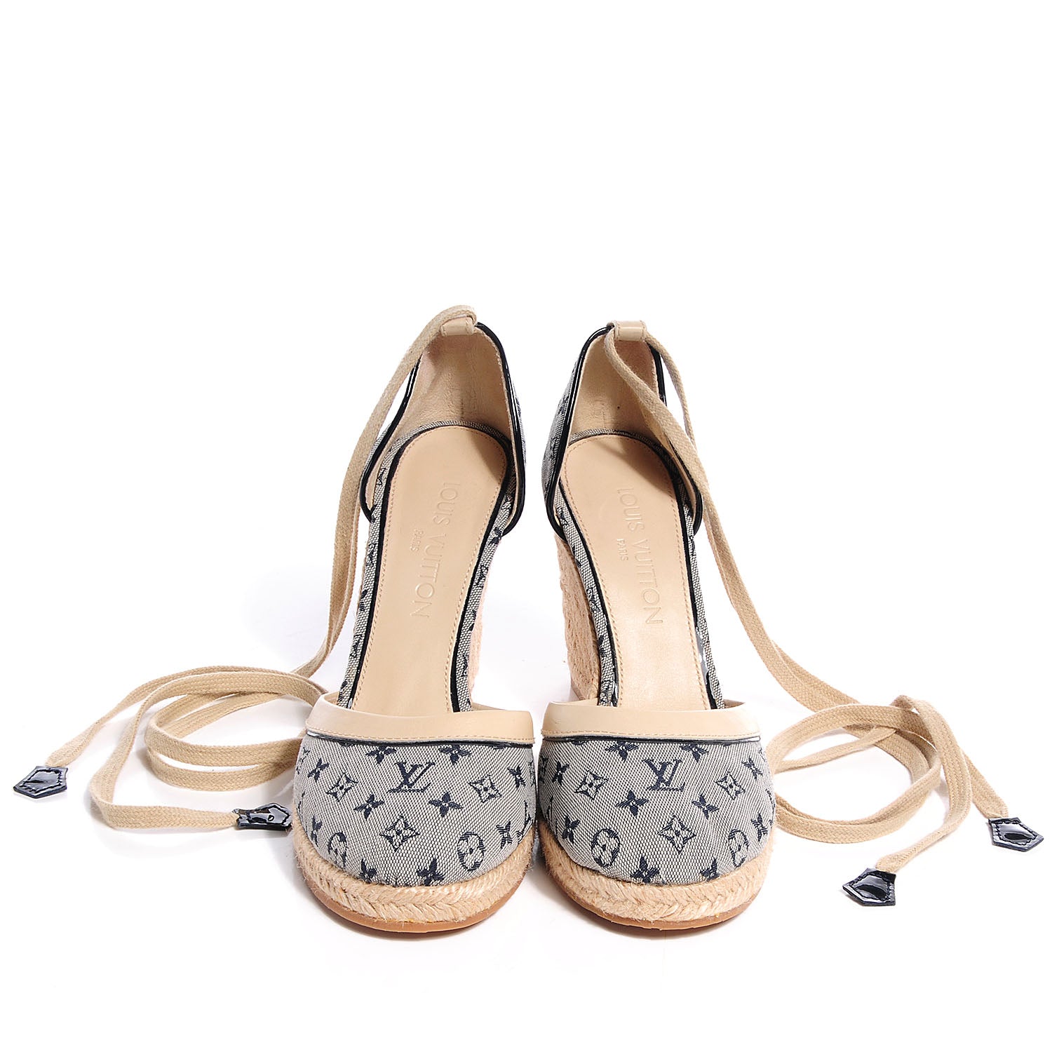 Louis Vuitton Mini Monogram Espadrille Wedge Heels 37.5 Blue 2 of 8