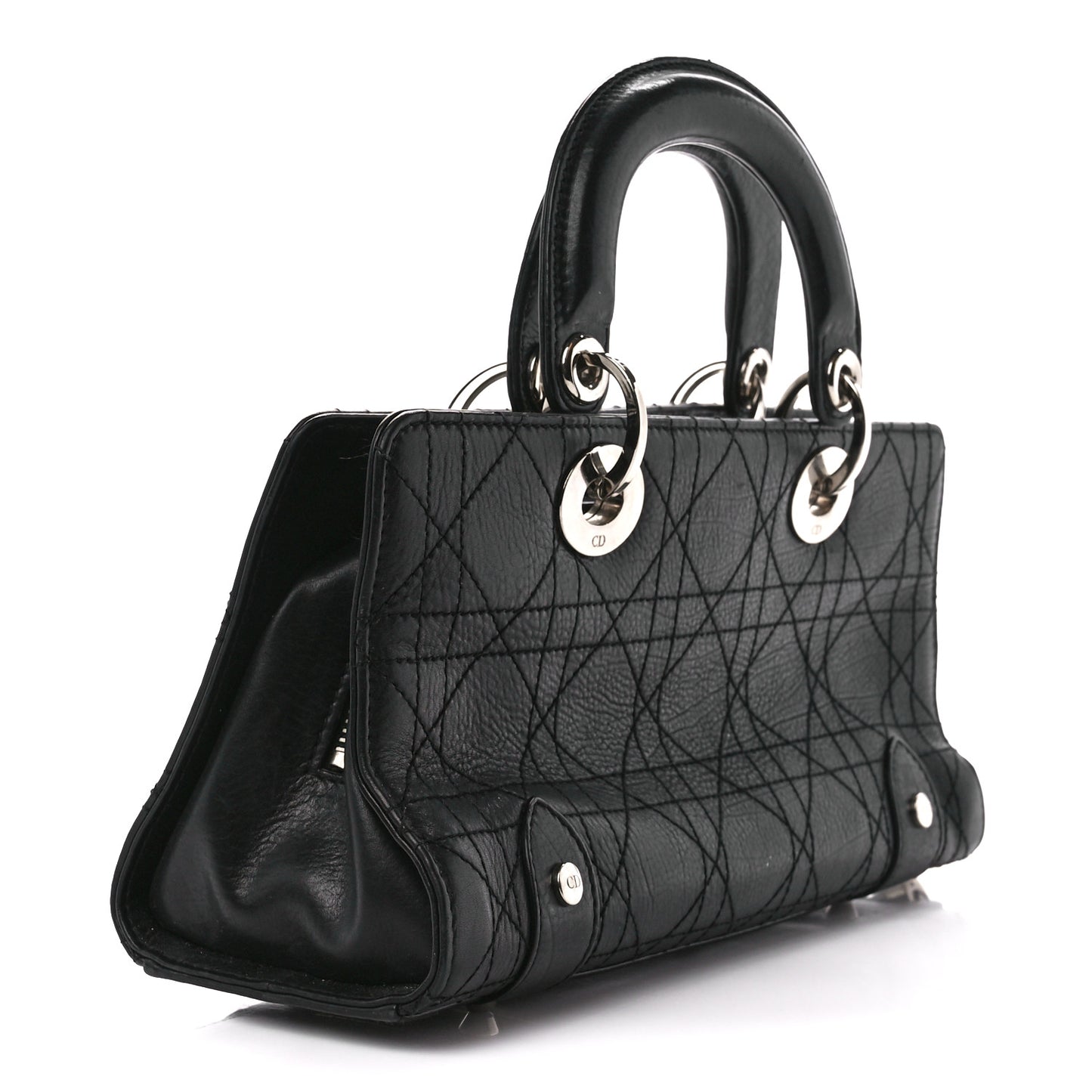 Calfskin Cannage Stitched Small East West Lady Dior Black