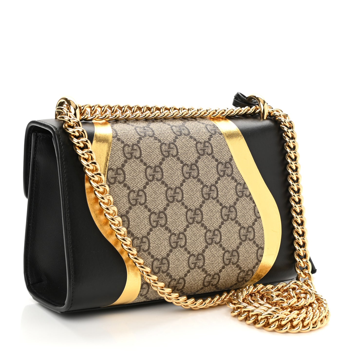 Calfskin GG Supreme Monogram Small Padlock Shoulder Bag Black Gold