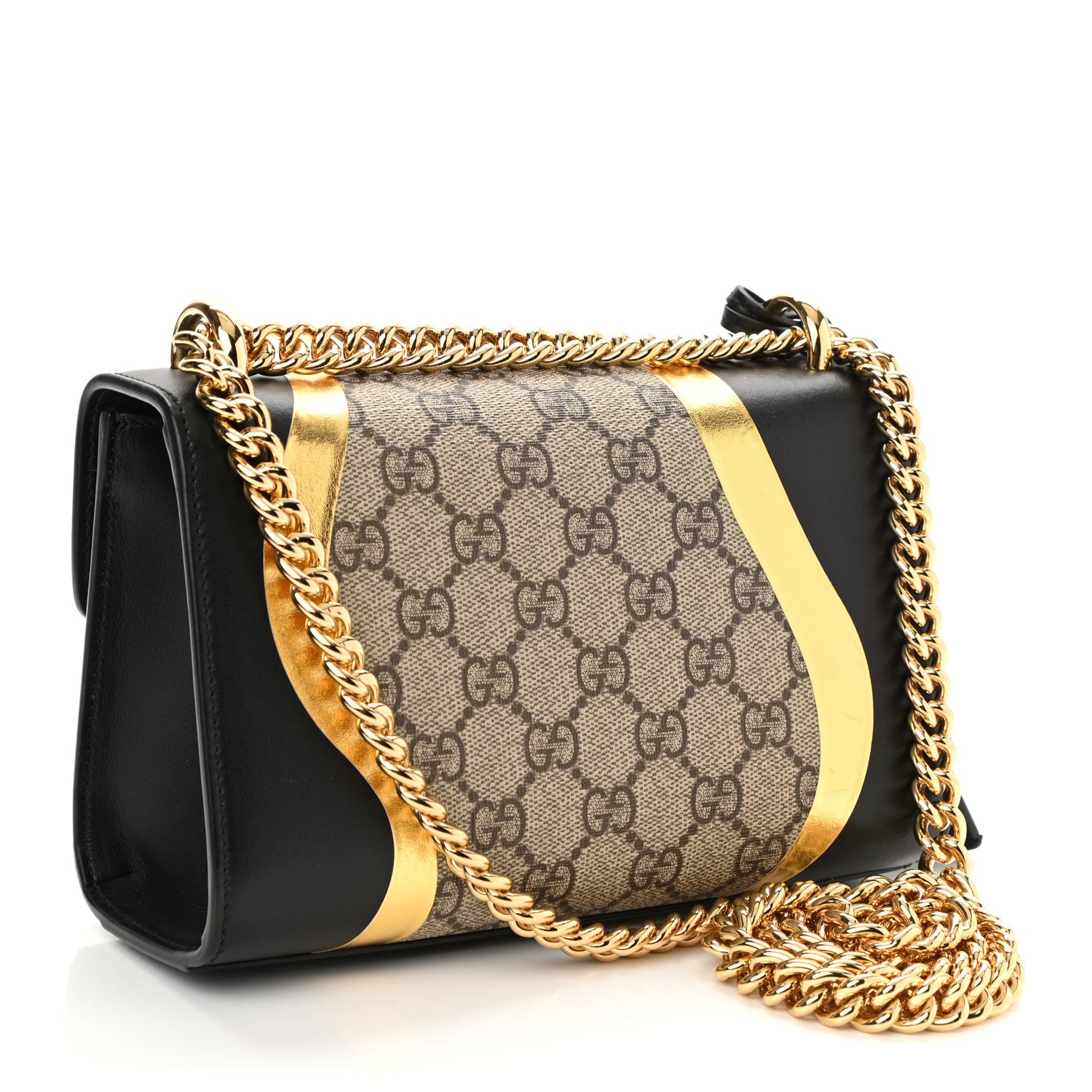 Gucci Calfskin GG Supreme Monogram Small Padlock Shoulder Bag Black Gold 3 of 8