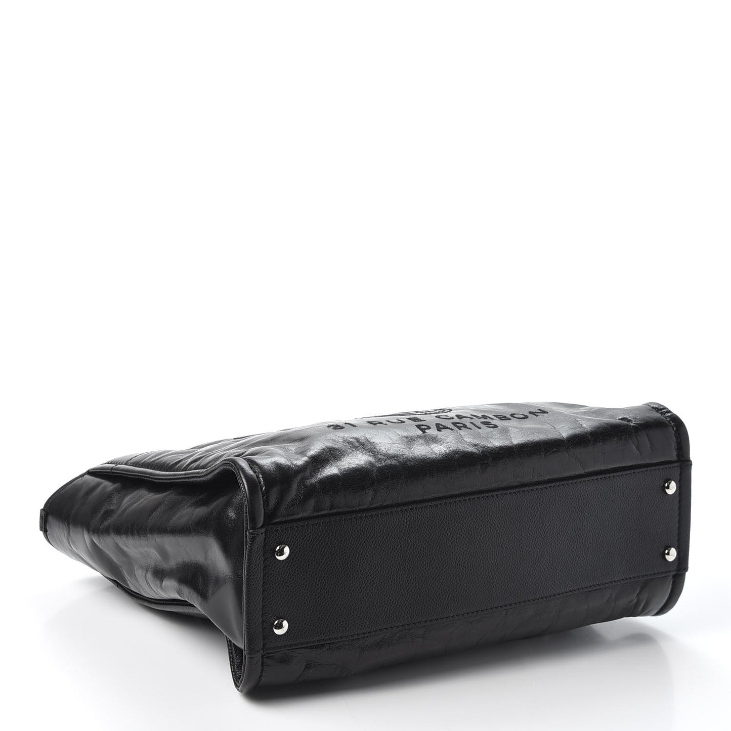Glazed Calfskin Small Deauville Tote Black