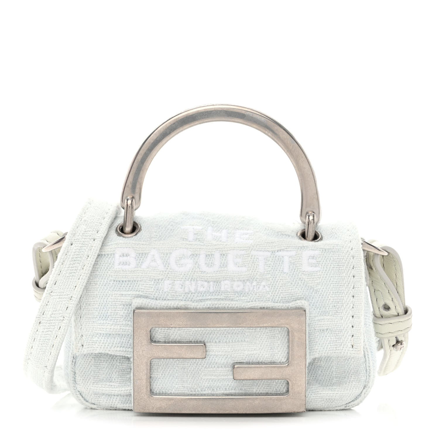 Fendi X MARC JACOBS Bleached Denim Logo Baguette Charm Off White 1 of 12