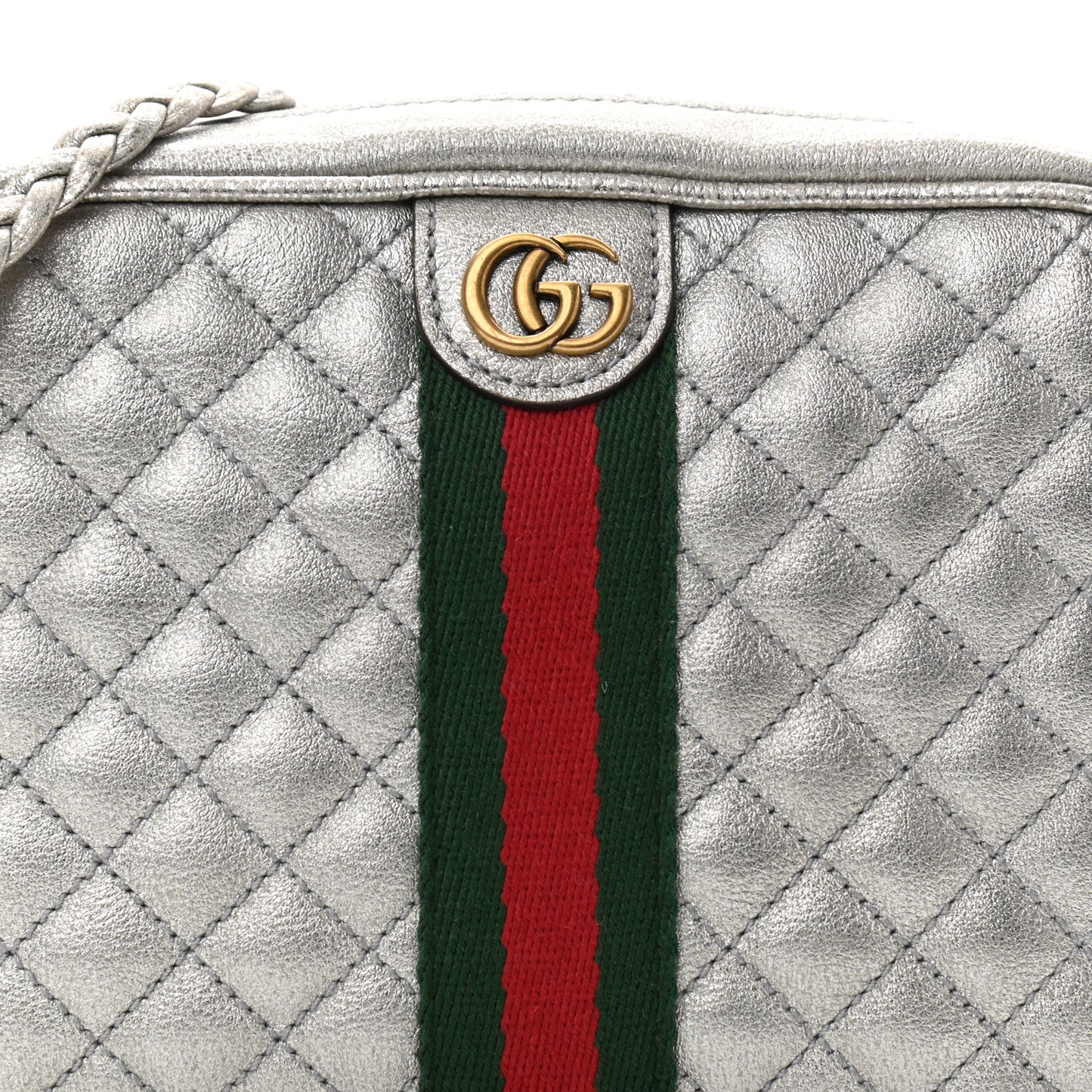 Laminated Nappa Web Trapuntata Mini GG Shoulder Bag Argento