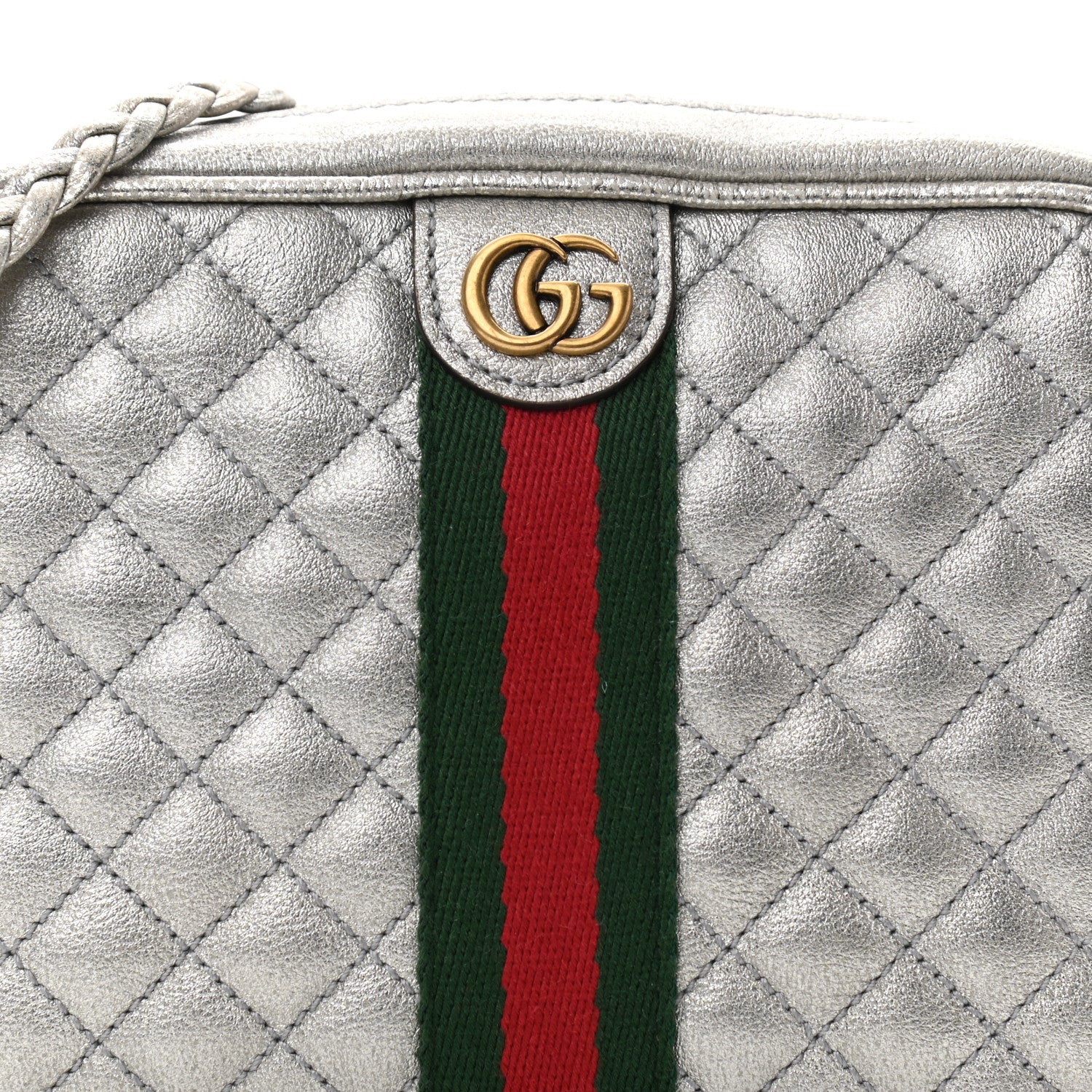 Gucci Laminated Nappa Web Trapuntata Mini GG Shoulder Bag Argento 7 of 9