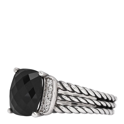 David Yurman Sterling Silver Diamond Black Onyx 10mm Petite Wheaton Ring 57 8 3 of 5
