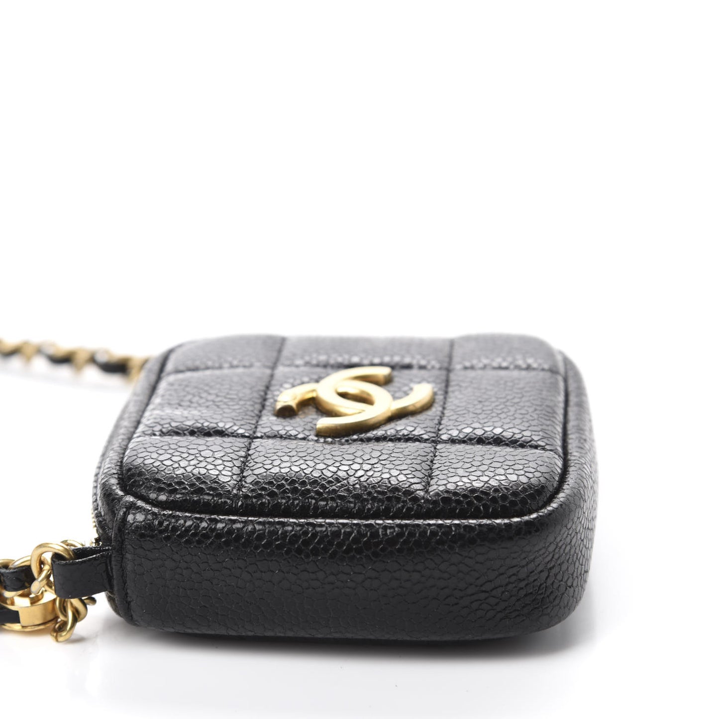 Caviar Quilted Diamond Coin Purse With Chain Black