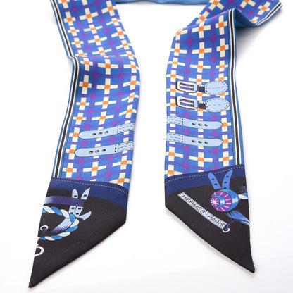 Hermes Silk Voitures Nouvelles Twilly Bleu Roy Canard Black 4 of 4