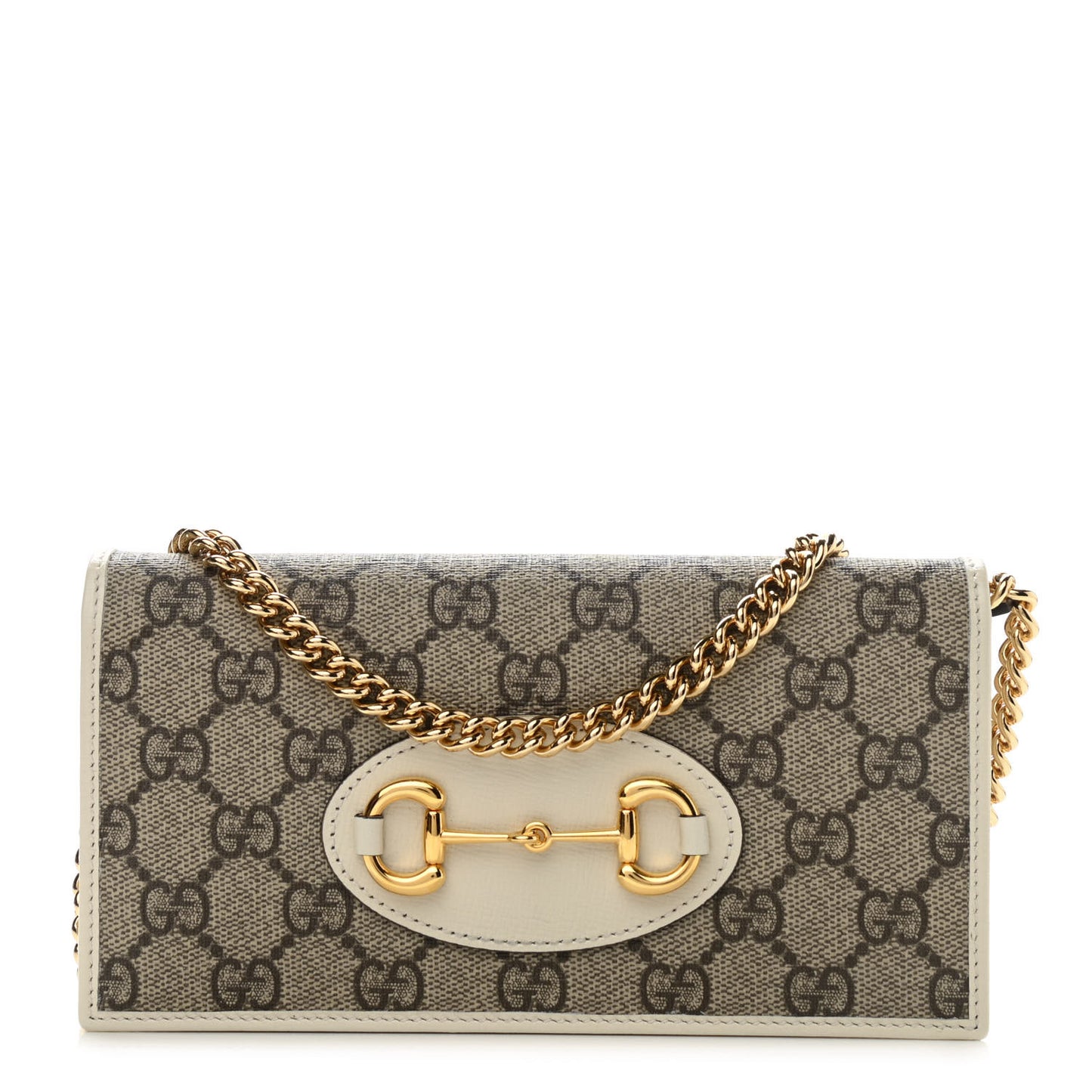 GG Supreme Monogram Azalea Calfskin Horsebit 1955 Wallet On Chain Beige Ebony Mystic White