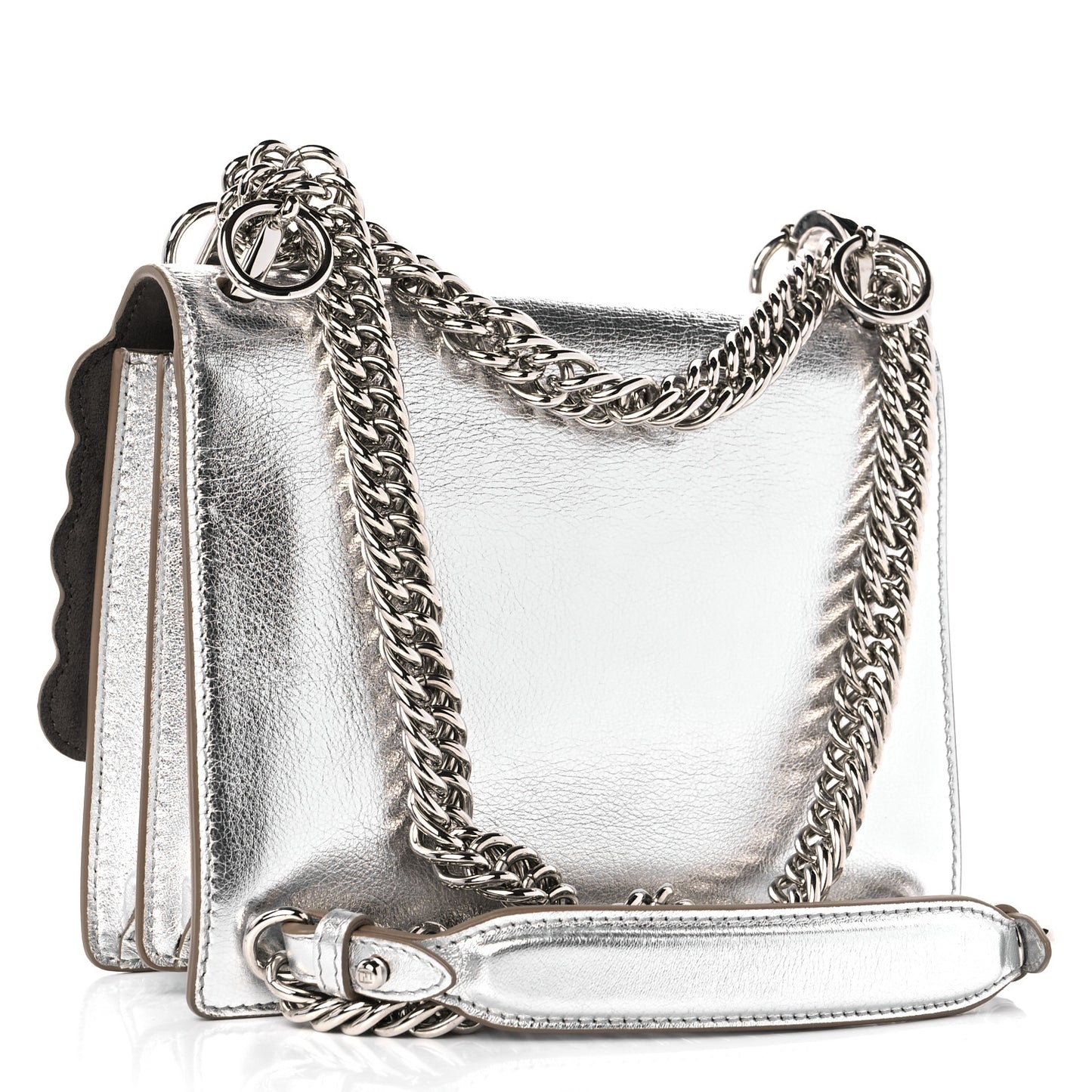 Vitello Catalan Mirror Scalloped Multi Studded Small Kan I Shoulder Bag Argento