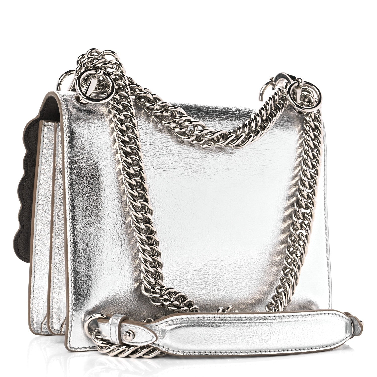 Fendi Vitello Catalan Mirror Scalloped Multi Studded Small Kan I Shoulder Bag Argento 3 of 11