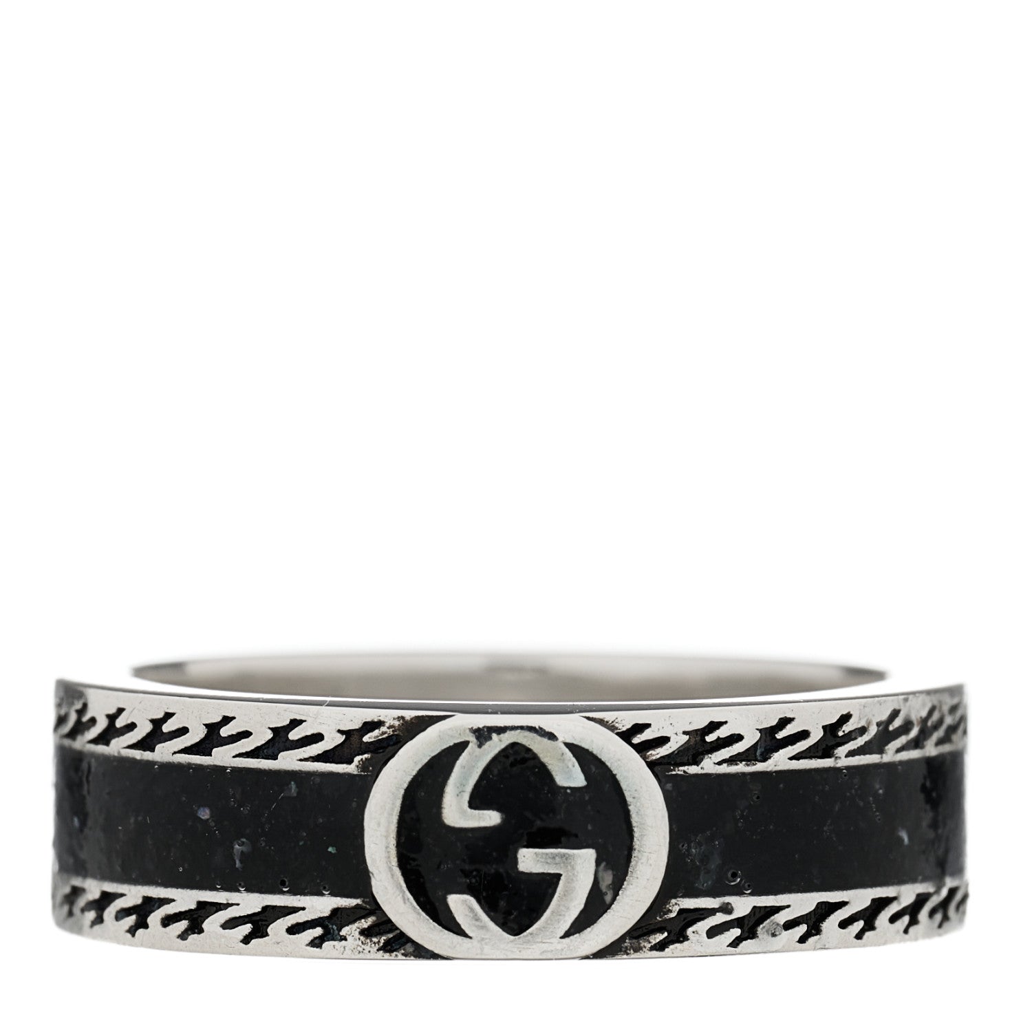 Gucci Sterling Silver Enamel Interlocking G Band Ring 56 7.5 1 of 7
