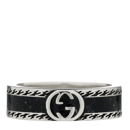 Gucci Sterling Silver Enamel Interlocking G Band Ring 56 7.5 1 of 7