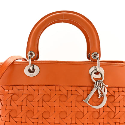 Christian Dior Lambskin Woven Lady Dior Avenue Tote Orange 9 of 14