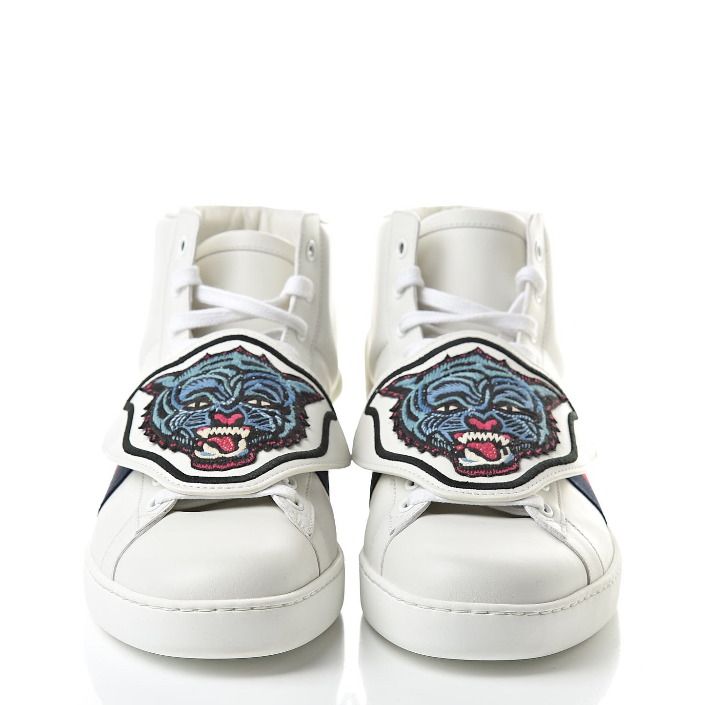 Calfskin Ayers Embroidered Web Mens Ace Removable Patches High Top Sneakers 9 White