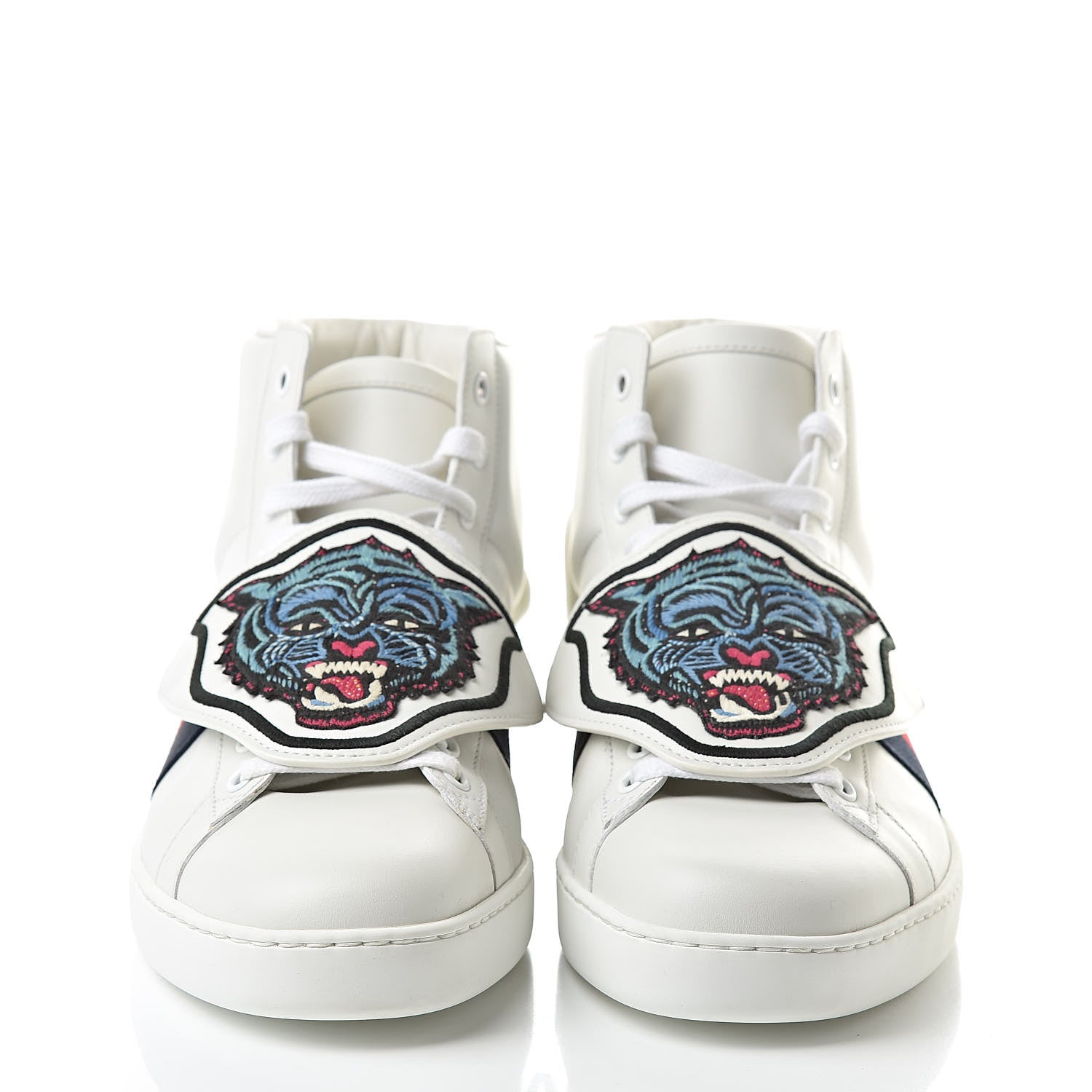 Gucci Calfskin Ayers Embroidered Web Mens Ace Removable Patches High Top Sneakers 9 White 2 of 8