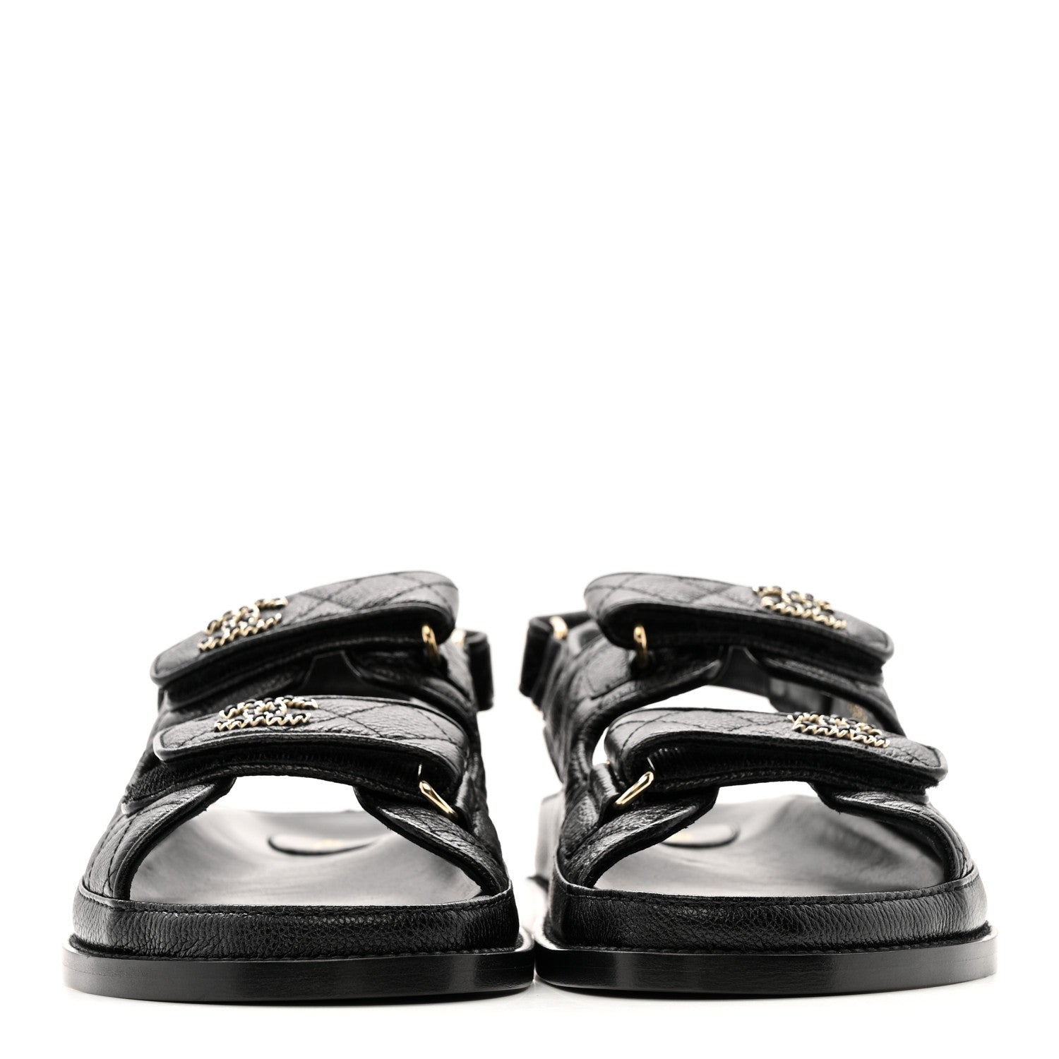 Chanel Grained Calfskin Velcro Dad Sandals 38.5 Black 4 of 24