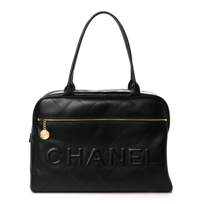 Chanel Calfskin Stitched Maxi Logo Bowling Bag Black 1 of 9