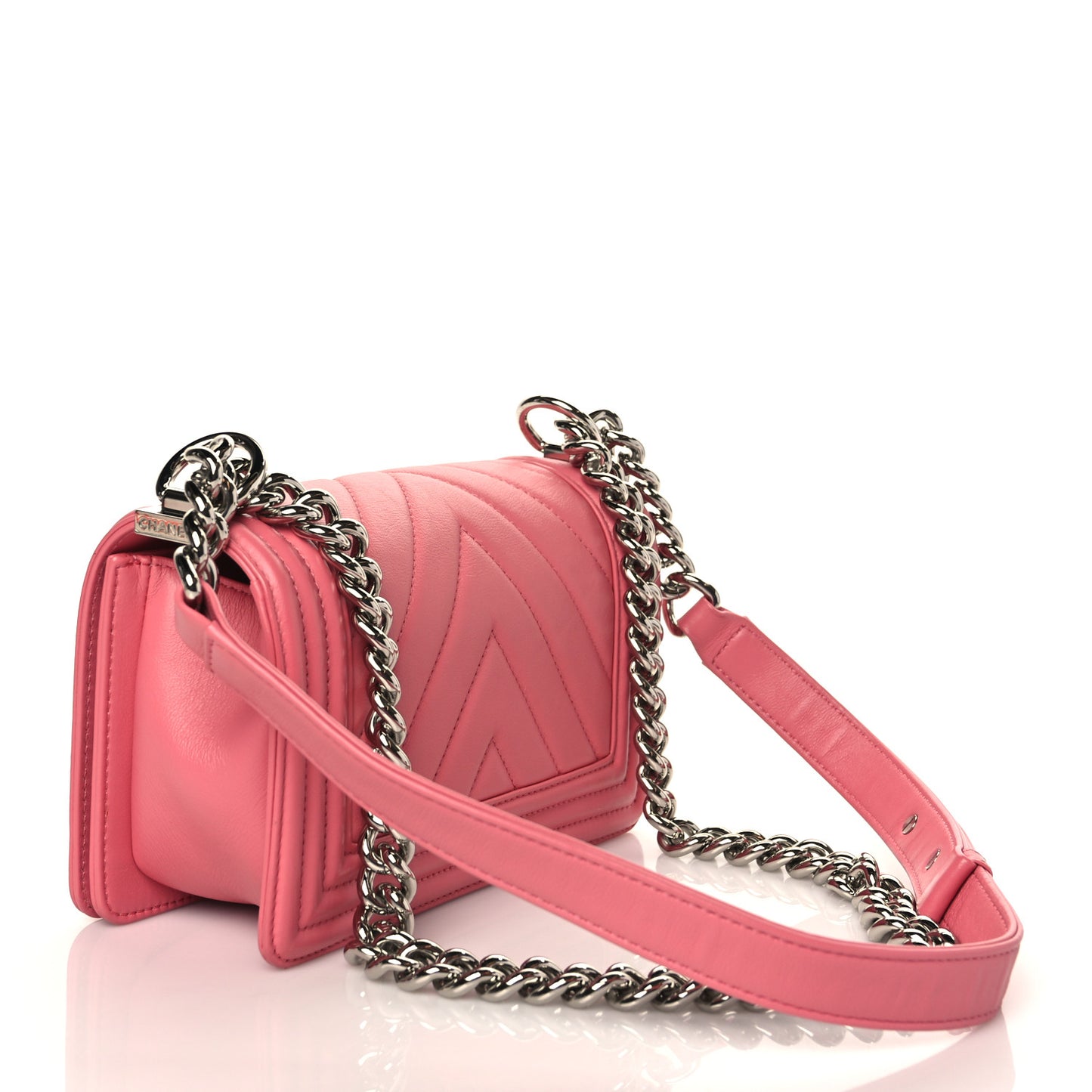 Calfskin Chevron Quilted Small Boy Flap Pink