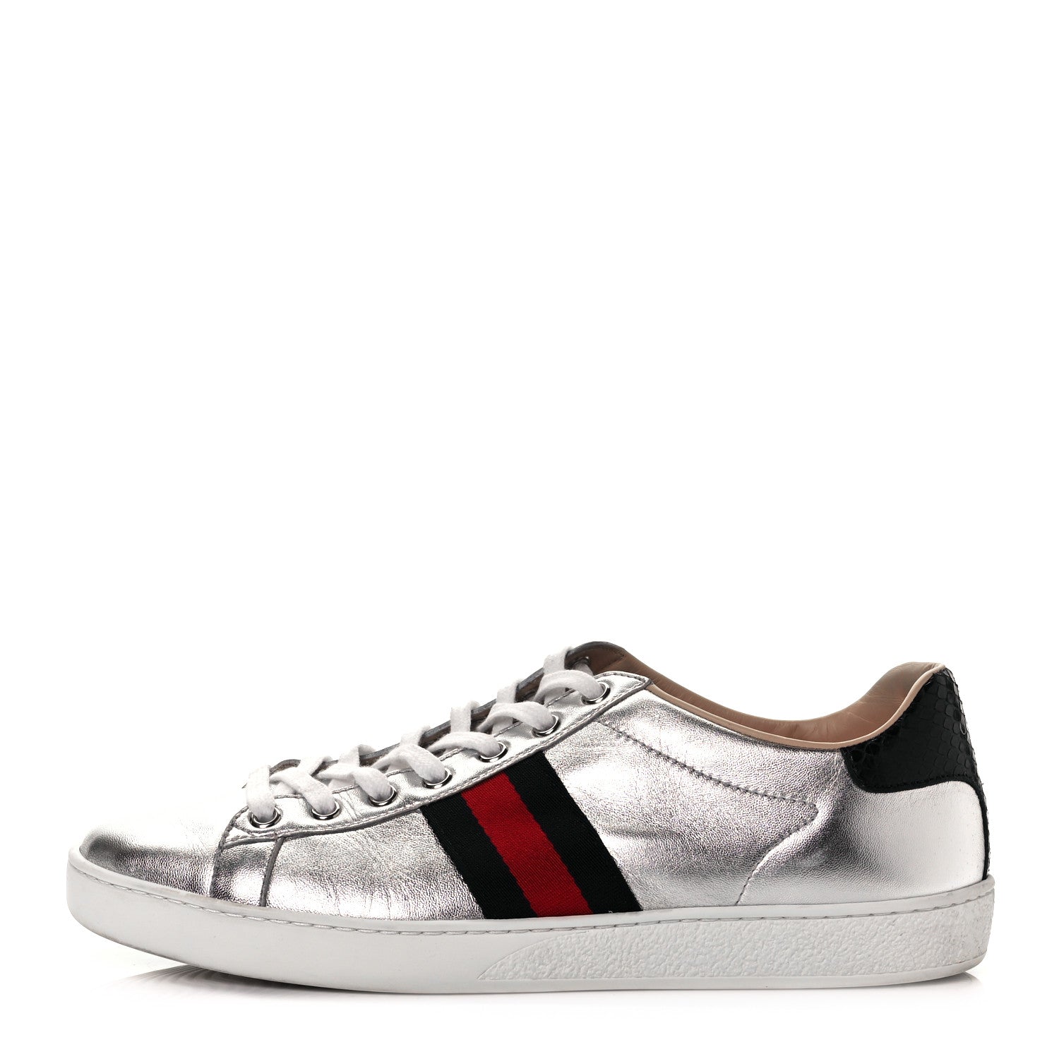 Gucci Metallic Nappa Silk Ayers Web Womens Ace Sneakers 39.5 Silver 1 of 18