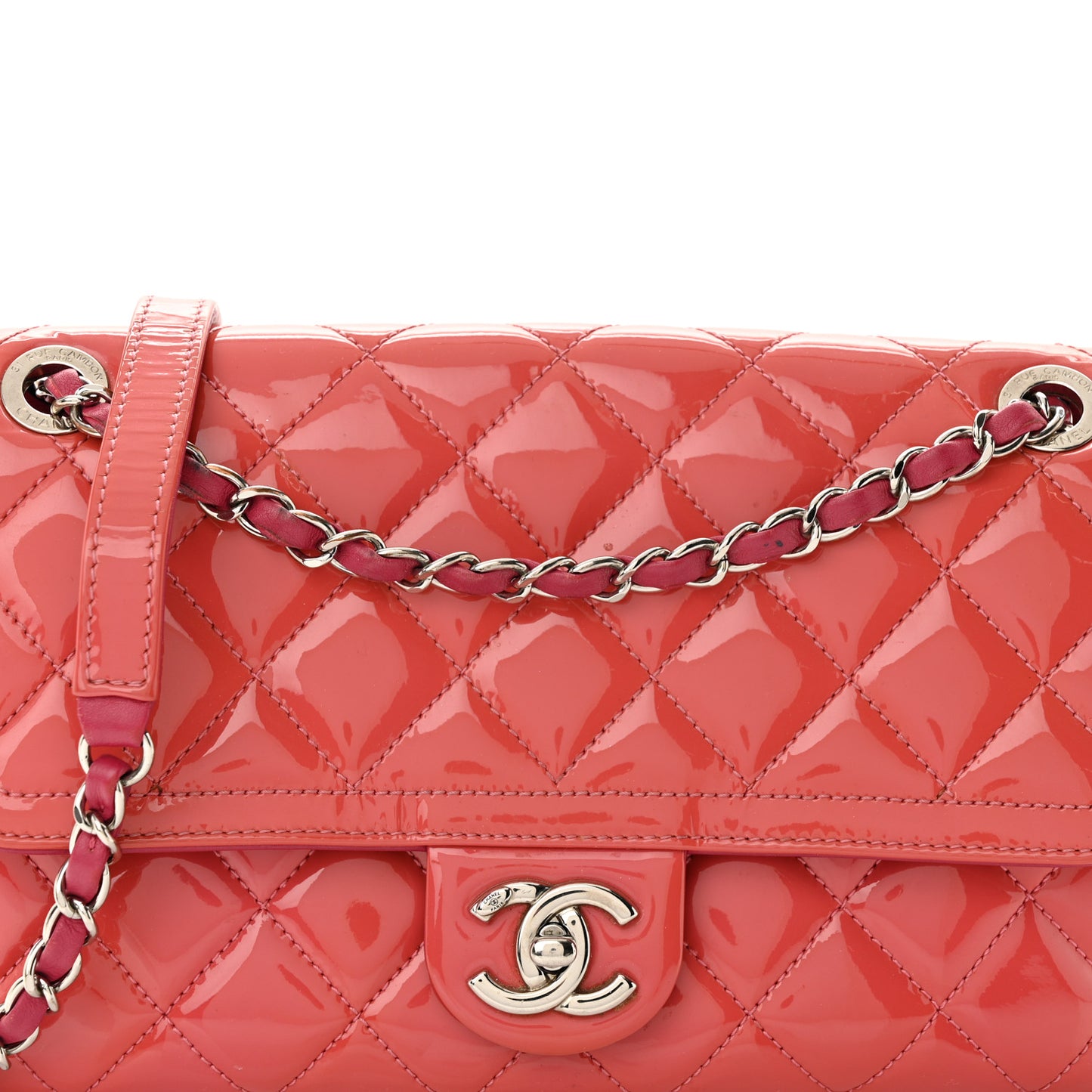 Patent Quilted Large Coco Shine Flap Pink
