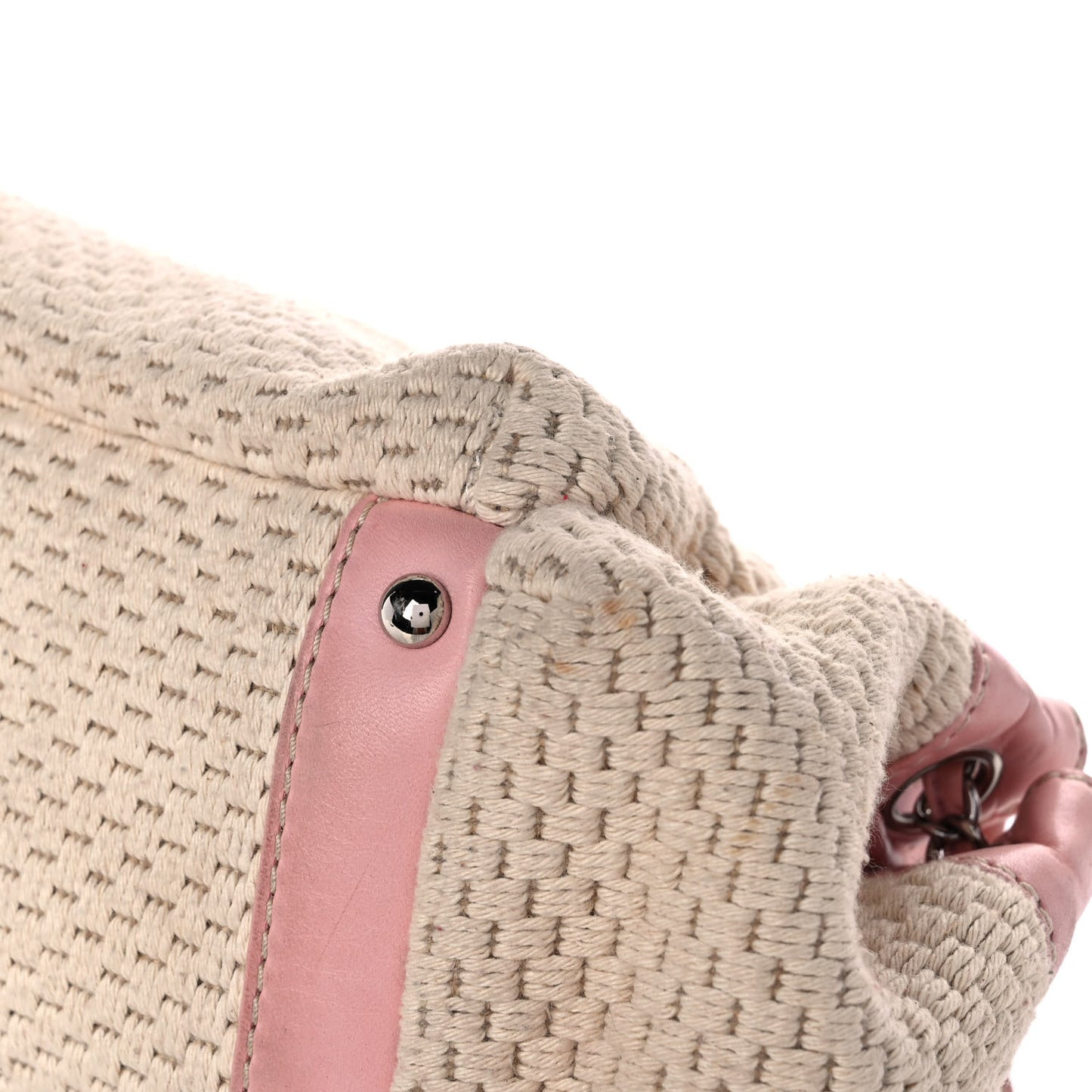 Canvas Woven Lambskin Lax Accordion Hobo Pink