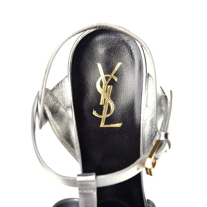 Saint Laurent Metallic Calfskin Tribute 105 Platform Sandals 40 Silver 7 of 7