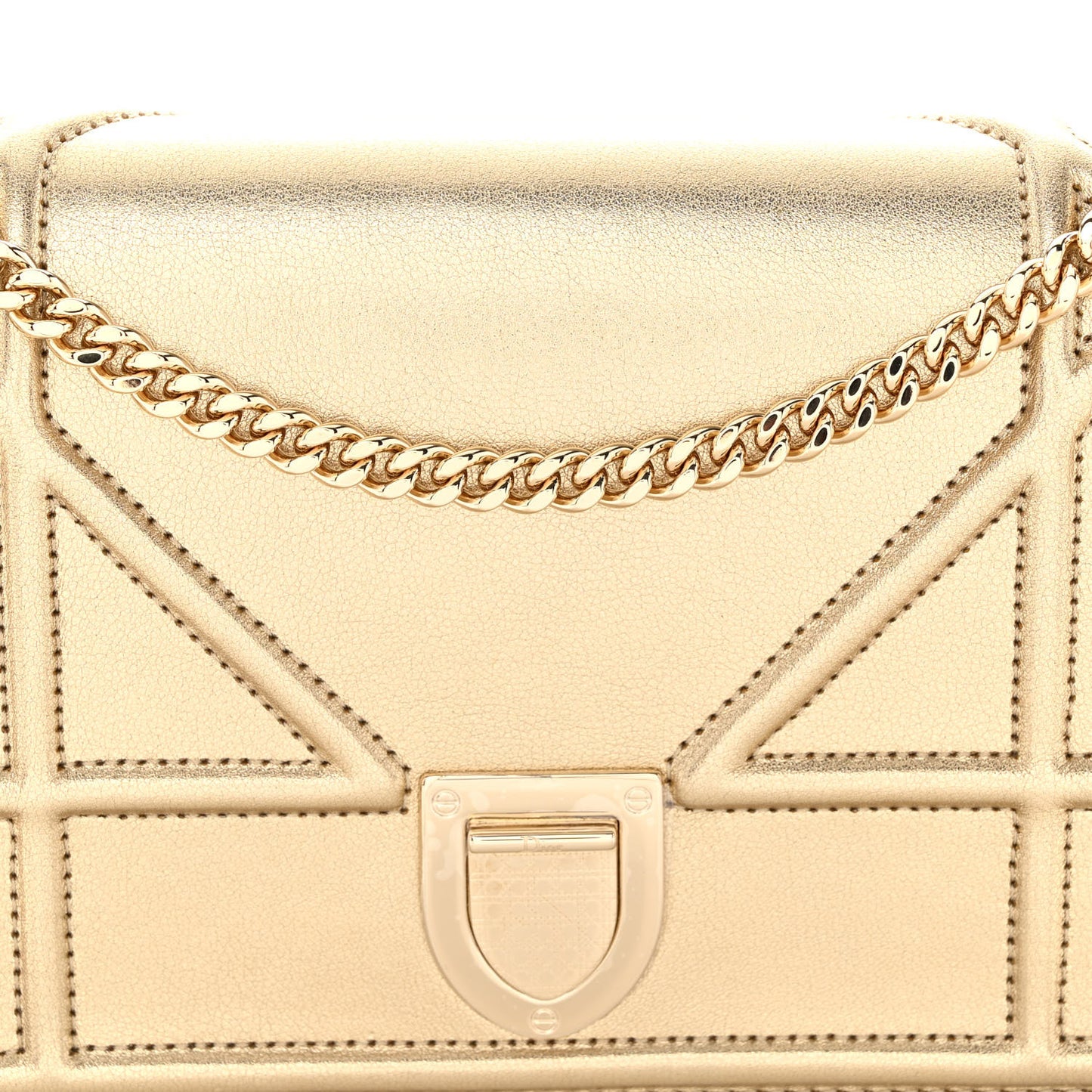 Metallic Calfskin Diorama Wallet on Chain Pouch Light Gold