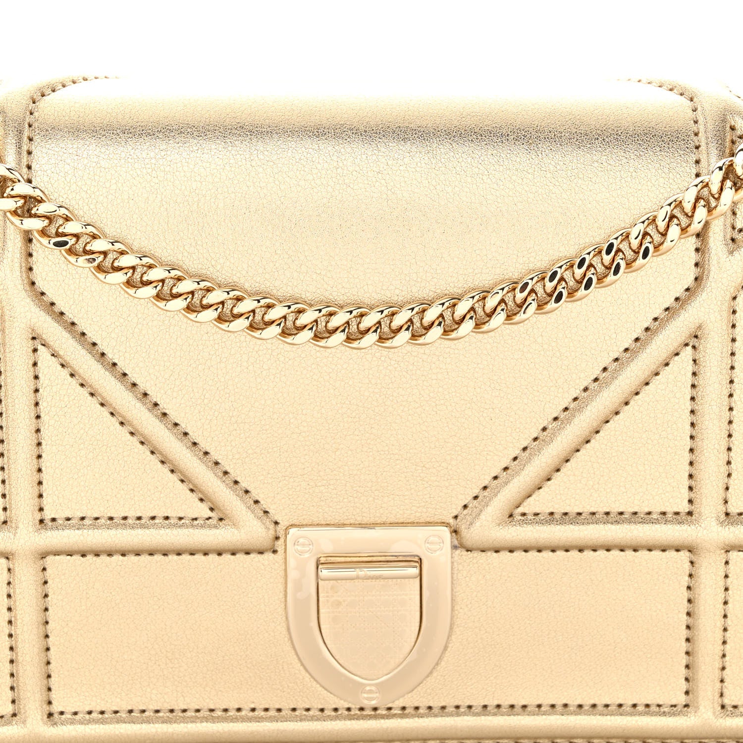 Christian Dior Metallic Calfskin Diorama Wallet on Chain Pouch Light Gold 7 of 9