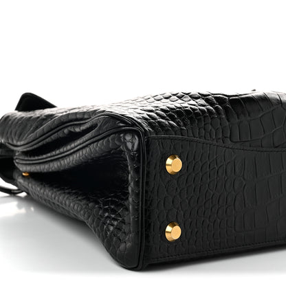 Balenciaga Shiny Calfskin Crocodile Embossed Medium Rodeo Top Handle Handbag Black 8 of 9