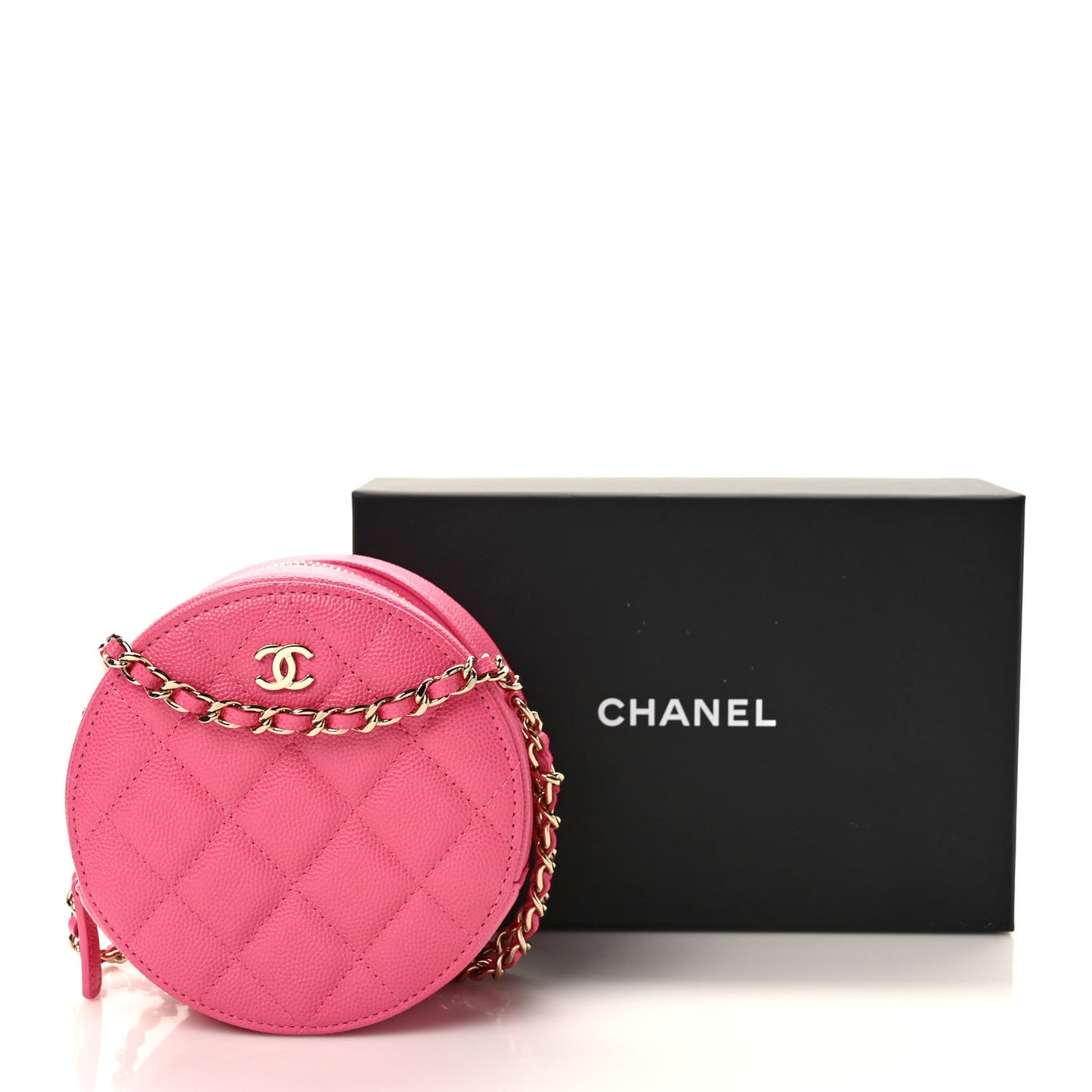 Caviar Quilted Round Clutch With Chain Pink