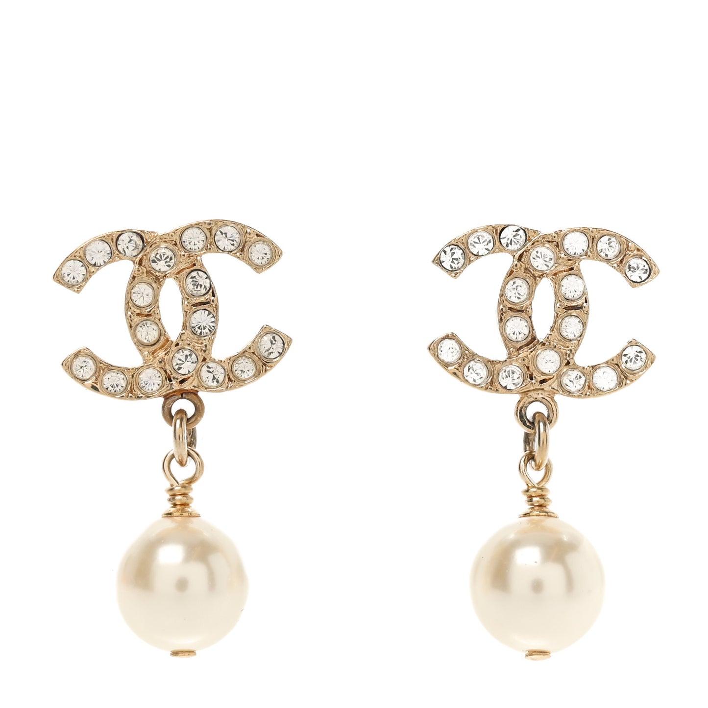 Crystal Pearl CC Drop Earrings Gold
